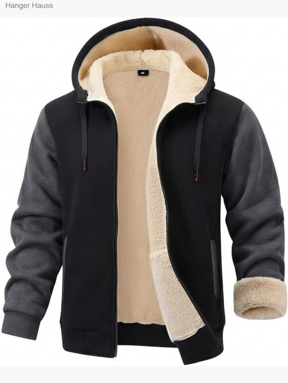Mens Sherpa Hoodie Zip Up Fleece Lined Heavyweight Winter Jacket